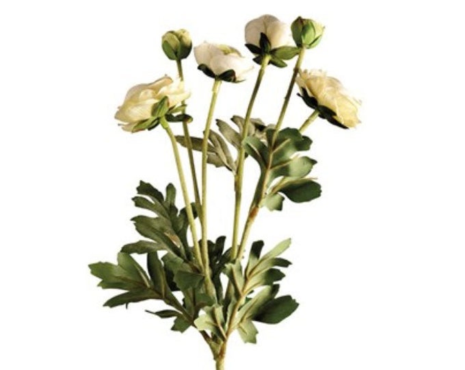 26" Ranunculus Flower Spray on Stem, Faux Silk Flowers, Vase Filler