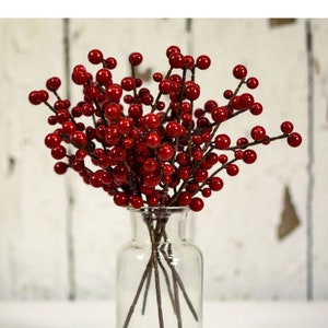 8" Artificial Burgundy Red Berry Spray/Stem/Pick/Vase Filler-Indoor/Outdoor/Weather Resistant-DIY Wreath/Floral Supply