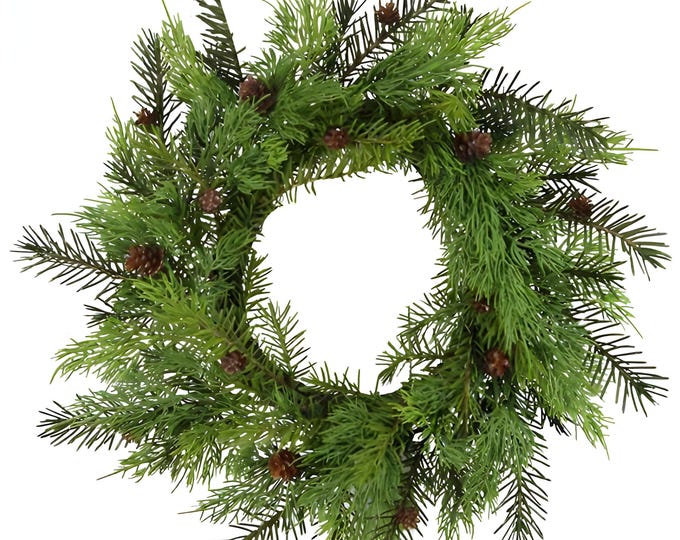 Real Touch Cedar Wreath with Pine and Pinecone Accents - Undecorated Wreath Base for DIY Christmas Wreath Making - 18"