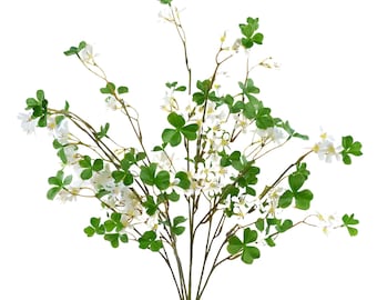 Faux Flowering Clover Leaf Bush Stems, Lucky Clover, St Patricks Day Decor - 21"