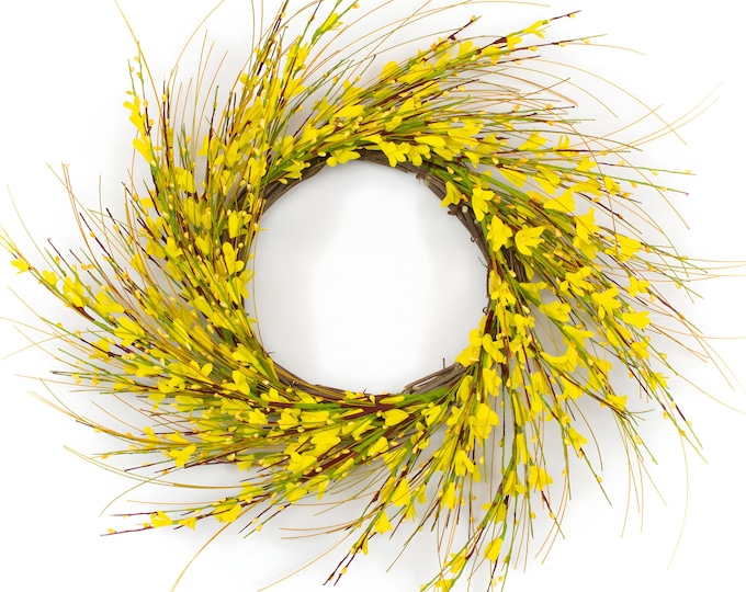 Forsythia Wreath for Front Door, Spring Wreath, Summer Wreath, Farmhouse Wreath, Wispy Wreath 22"