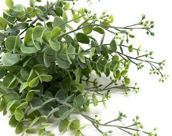Faux Eucalyptus Stems, Two-Tone Greenery with Buds - 14"