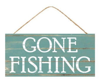 12.5" Gone Fishing Sign-Wreath Sign-Door/Wall Hanger-Fish Theme Decor-Wreath Attachment-Wreath Supply-Floral Supply