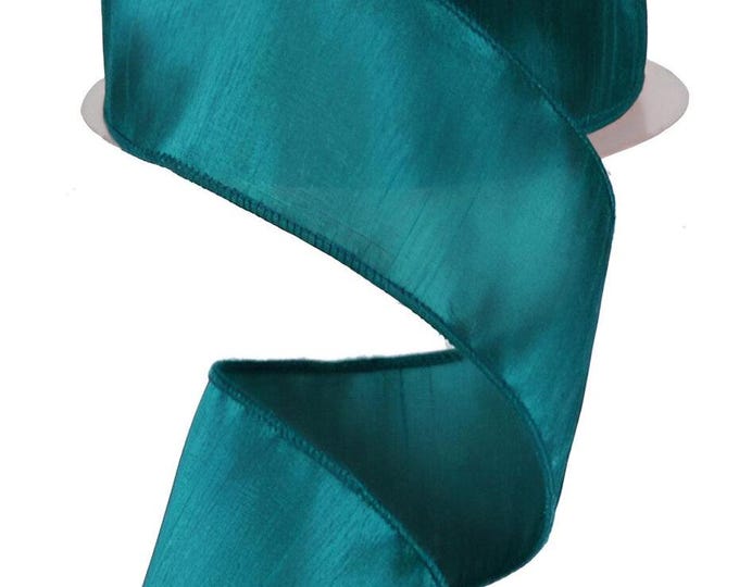 25 Yards Teal Dupioni Faux Silk Ribbon, Wired Christmas Ribbon for Wreaths Bows Gift Packaging-Choose 1.5", 2.5" or 4" Wide