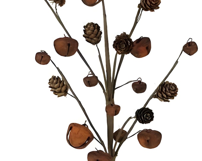16" Rustic Jingle Bell and Pinecone Spray, Vase Filler, Christmas Tree Filler