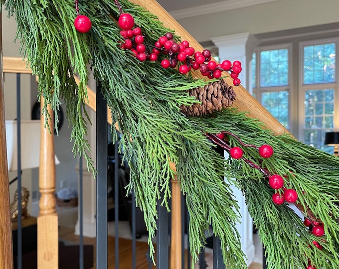 6 FT Real Touch Cedar Garland with Red Berries and Pinecones