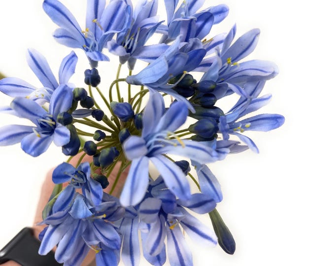 27" Faux Blue Agapanthus Flower on Stem, Realistic Artificial Flower for Floral Arrangements and Home Decor
