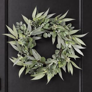 Corona moderna de eucalipto para la puerta principal, la cocina o para decorar durante todo el año.