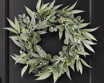 Modern Eucalyptus Wreath for Front Door, Kitchen or Year Round Decor