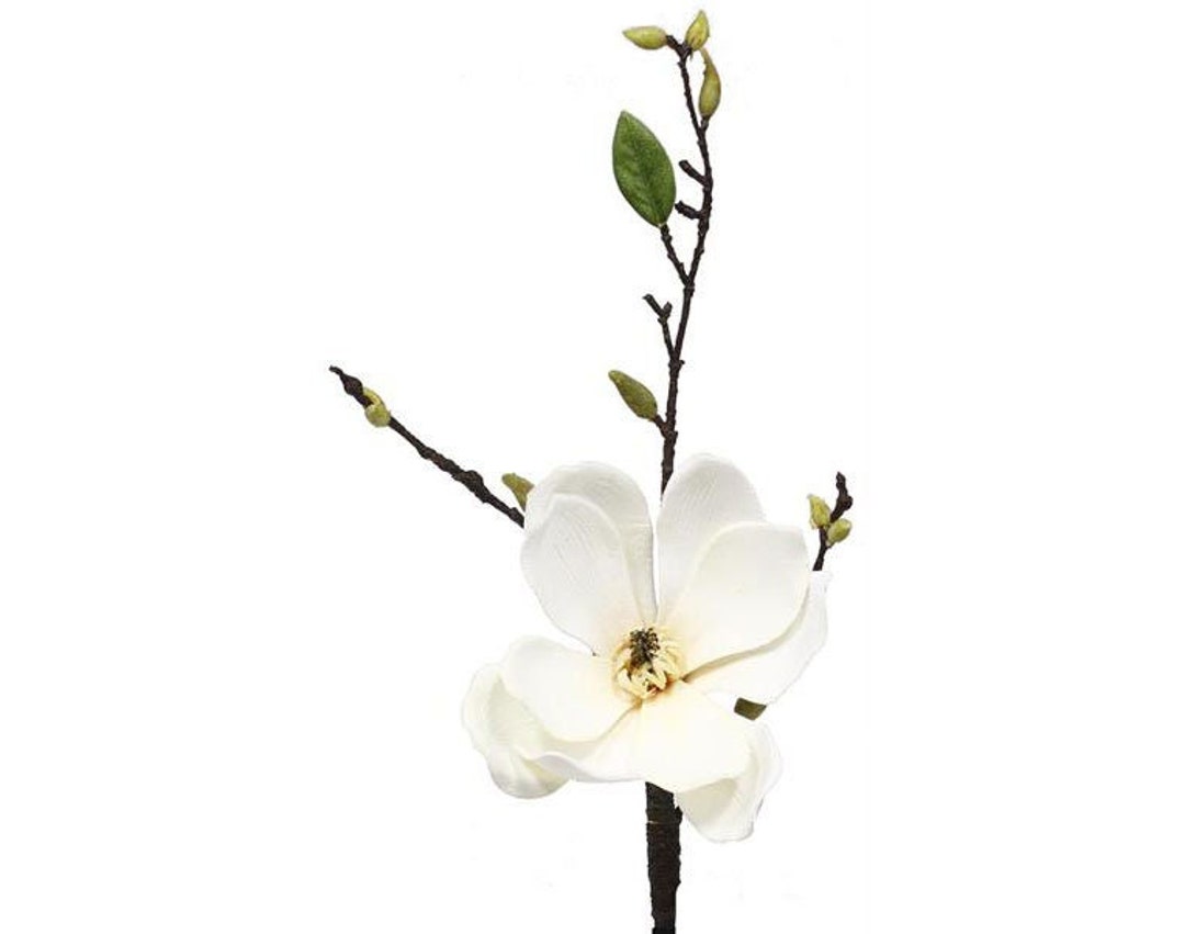 20 Artificial Velvet Magnolia Flower Spray on Stem With Twigs in Cream