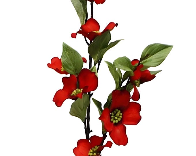 38" Faux Red Dogwood Branch, Artificial Flowers, Silk Flowers