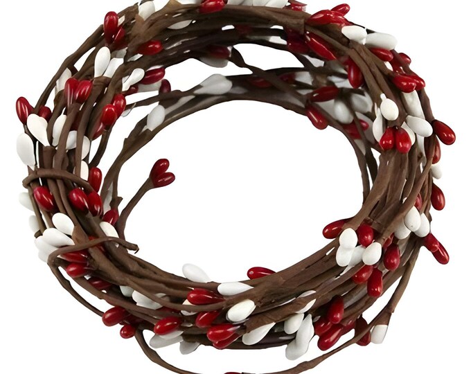 21.5 Feet Red White Pip Berry Garland for Trees, Wreaths, Tier Tray Decor