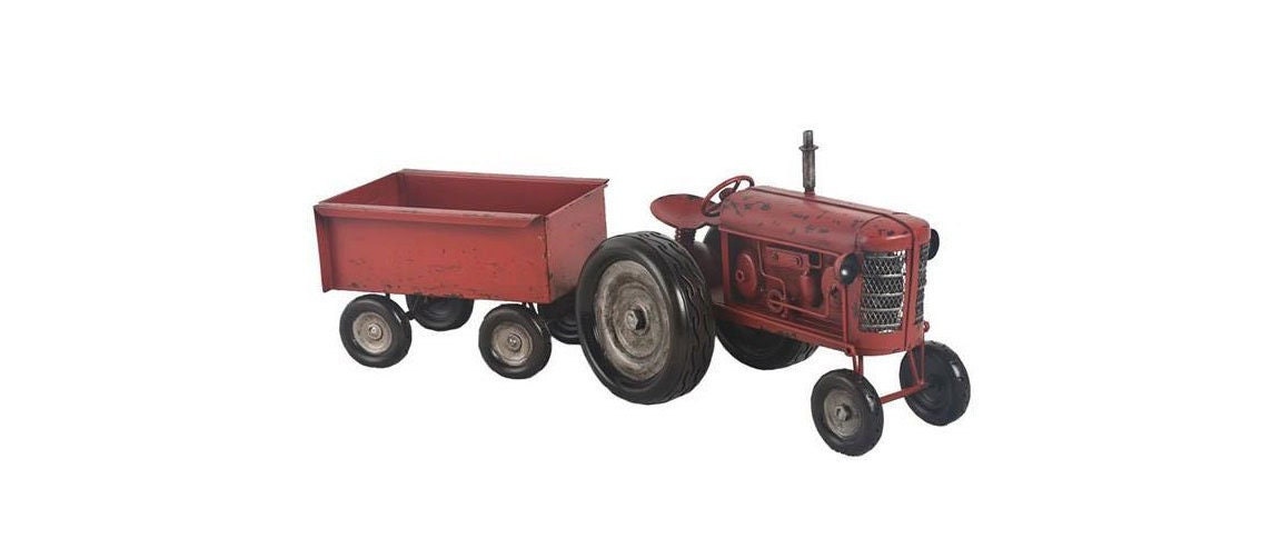 Image of Wooden tractor planter with barn red paint job