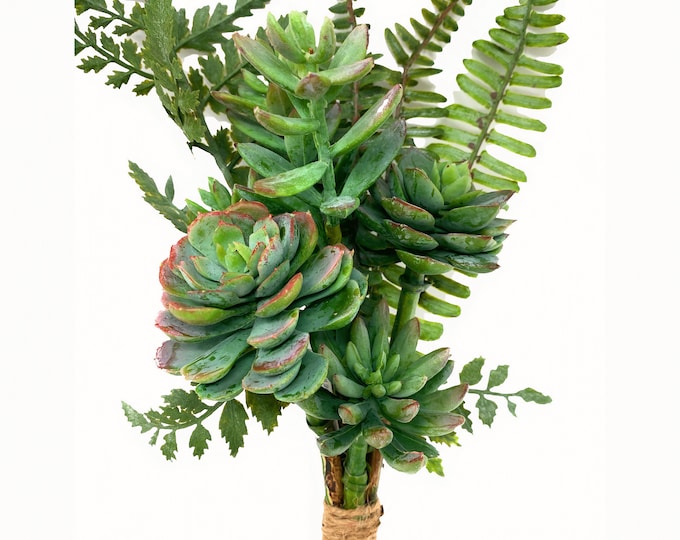15" Artificial Mixed Fern & Succulent Greenery Bush/Spray/Bouquet-Everday Greenery-Vase Filler-Faux/Artificial Foliage-Wreath/Floral Supply