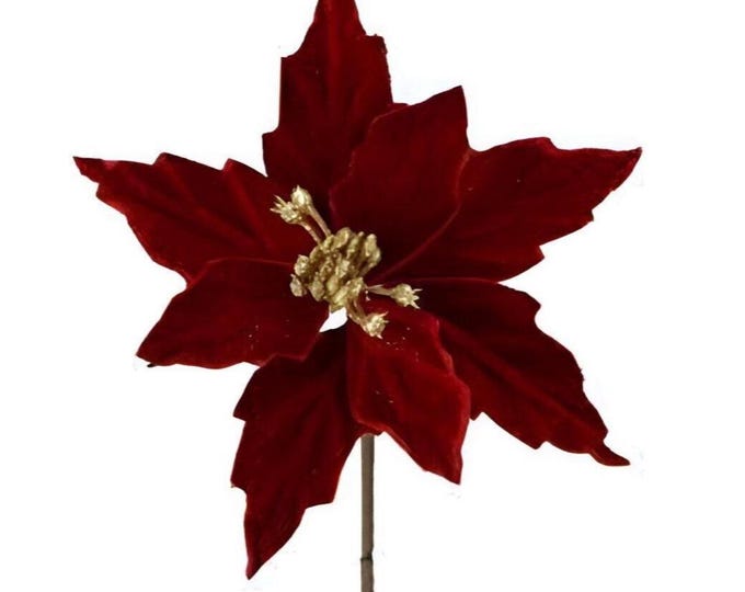 Christmas Poinsettia in Cranberry Red, Artificial Christmas Poinsettia Flower, Christmas Stems