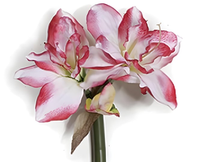 30" Faux Real Touch Pink Amaryllis Christmas Flowers, Artificial Traditional Christmas Decor