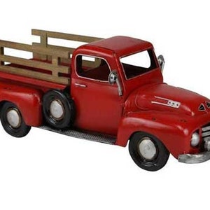 16" Red Metal Vintage Truck Planter w/ Fence-Farmhouse Truck-Christmas Decor-Farmhouse Decor-Old Fashioned Pickup Truck-Floral Supply