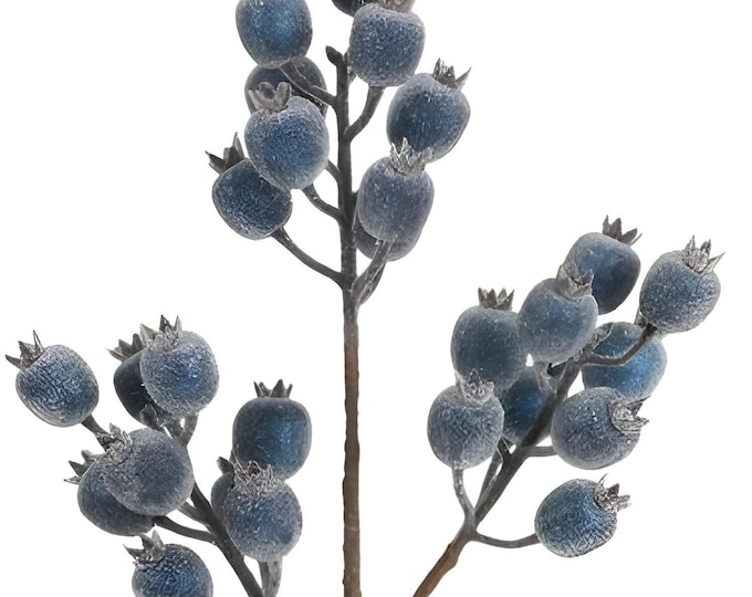24" Crabapple Berry Spray - Blue Frosted Berry Stems, Vase Filler, Wedding Decor, Winter Decor