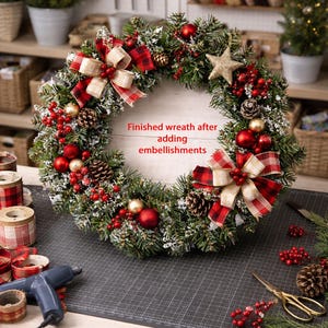 Pine Wreath Form on Wire Frame Artificial Faux Undecorated DIY Ready to Decorate image 4