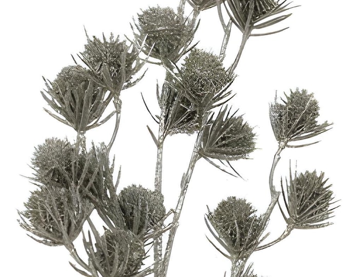 17" Sparkly Silver and Champagne Thistle Spray on Stem, Artificial Flower, New Years Vase Filler, Floral Supply