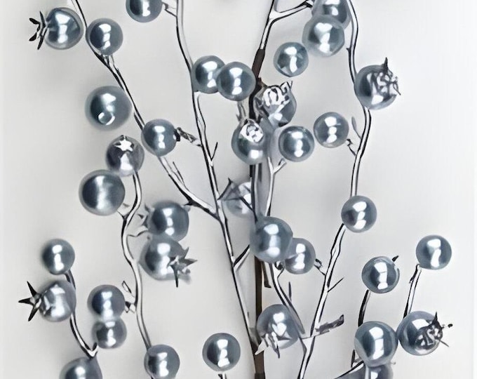 31" Faux Christmas Crabapple Berry Spray on Stem in Pearlized Metallic Pewter