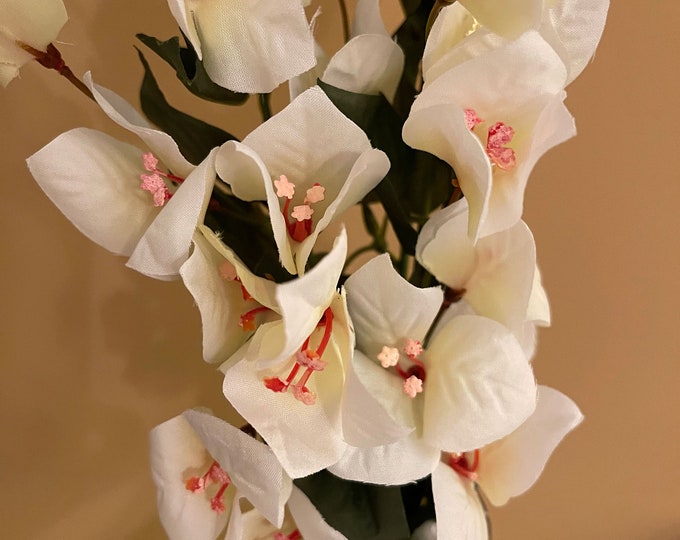 Bougainvillea-Artificial Faux White Bougainvillea-Summer Flower Spray/Stem/Pick-Silk Flower-Vase Filler-Wreath Supply-Floral Supply