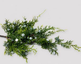 20" Faux Juniper Berry Stem, Christmas Winter Greenery