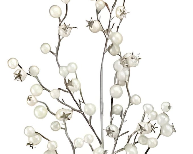 31" Crabapple Berry Spray on Stem - Pearl White Christmas Stems
