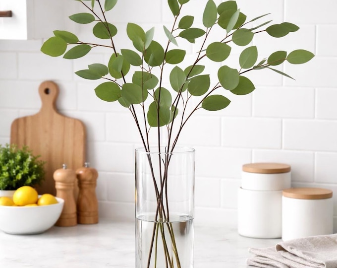 Faux Eucalyptus Stems 31” Tall – Artificial Real Touch Greenery for Wedding Centerpieces, Vase Filler, Home Decor