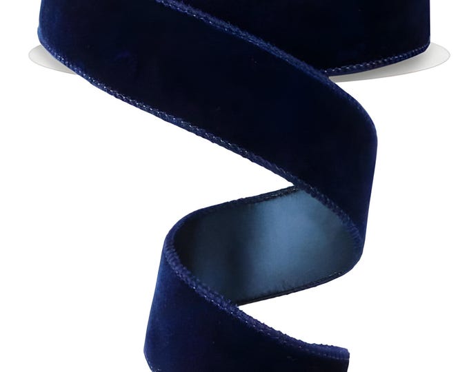 10 Yards Navy Velvet Ribbon, Wired Deluxe Velvet Satin Back Christmas Ribbon for Wreaths Bows Gift Packaging - Choose 1.5" or 2.5" Wide
