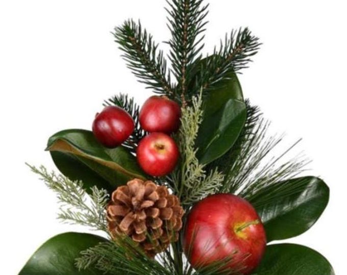 Magnolia Christmas Stems with Apples, Faux Holiday Winter Greenery - 19"
