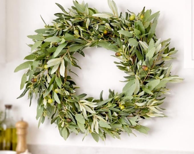 Eucalyptus Olive Wreath, Front Door Decor, Kitchen Wall Accent, Modern Farmhouse - 24"