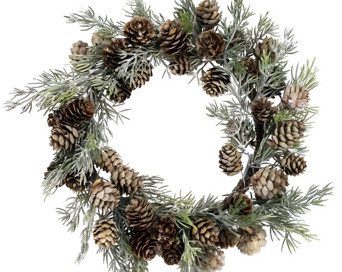 Juniper Candle Ring Wreath with Pinecones for Christmas or Winter - 11"