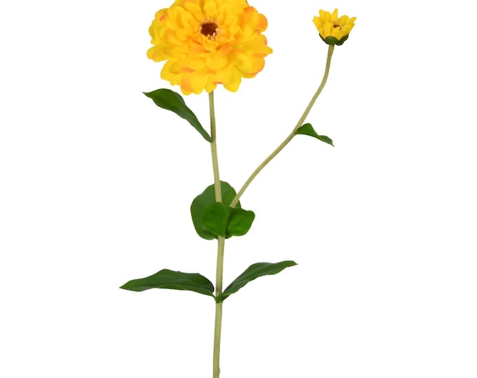 26" Yellow Zinna Stem, Artificial Flowers