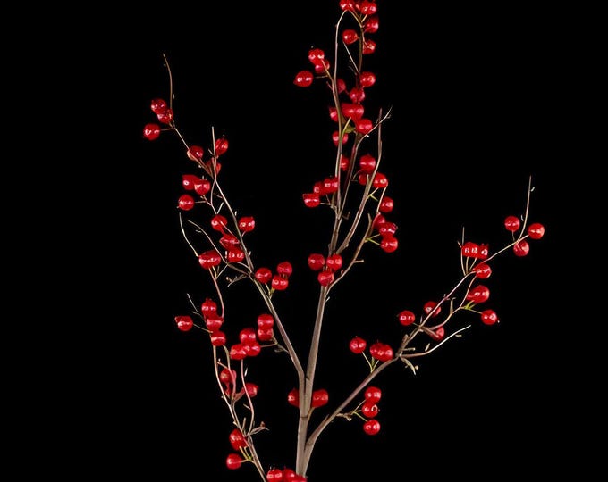 37" Christmas Stems, Red Crabapple Berry Branch Spray on Stem, Christmas Decor, Tall Stems