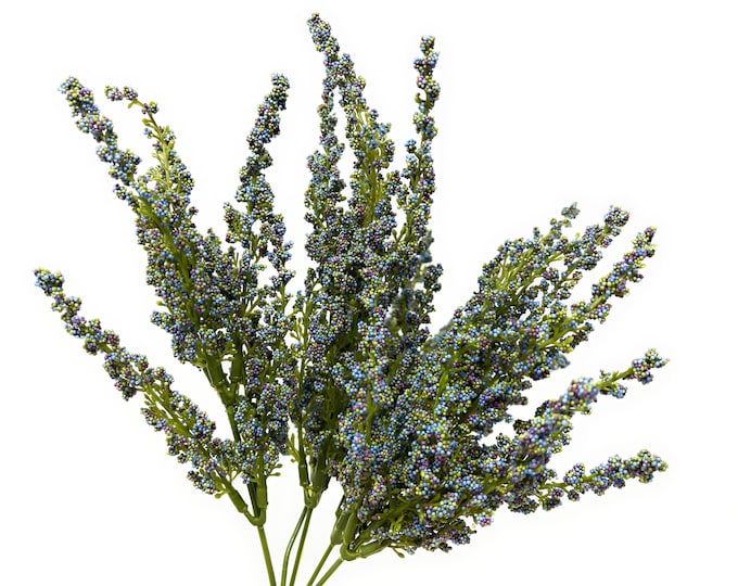 12" Artificial Blue Heather Berry Bush Stems for Floral Arrangements, Vase Bouquet Container Pot Wreath Fillers-Artificial Faux Flowers