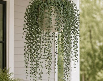 UV Resistant Hanging Button Bush Plant, Faux Outdoor Trailing Greenery - 38"