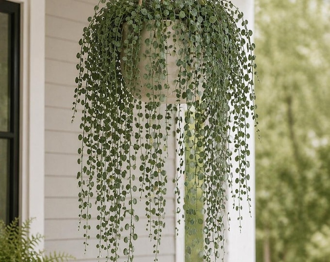 UV Resistant Hanging Button Bush Plant, Faux Outdoor Trailing Greenery - 38"