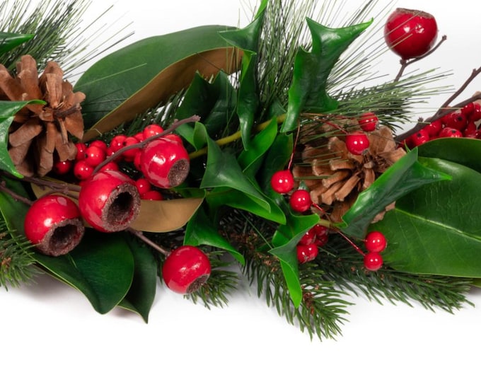 Christmas Garland - Magnolia Leaves, Crabapples and Mixed Winter Greenery - 58"