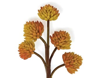 9" Orange Faux Succulent Stem with Flowers