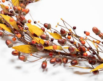 Fall Garland, Acorn and Leaves Garland, Autumn Garland, Mantel Garland, Thanksgiving Garland-4 FT