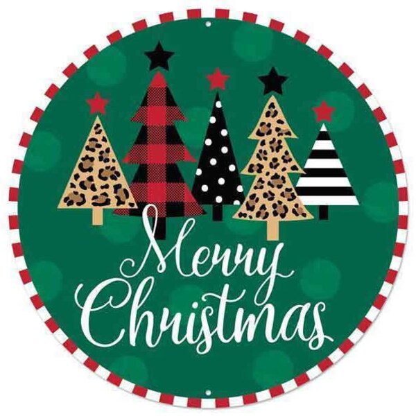 12" Merry Christmas Sign with Trees-Metal Wreath Sign-Wreath Accent Sign-Wreath Decor-Signs for Wreaths-Wreath Supply-Floral Supply