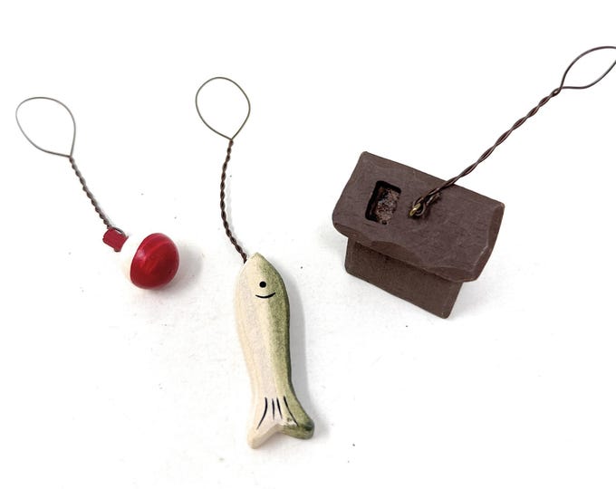 Wood Fishing Ornaments Set, Rustic Wreath Attachments, Lake House Decor