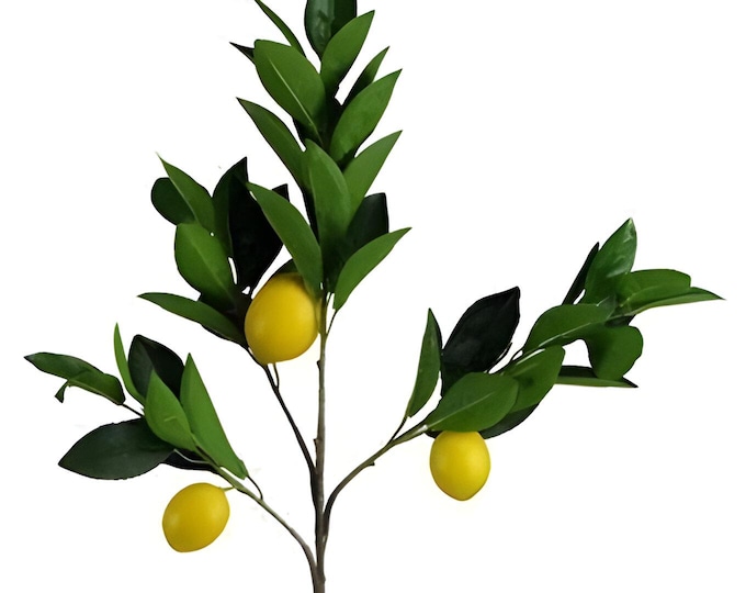 29" Faux Lemon Spray on Stem, Kitchen Greenery, Lemon Decor