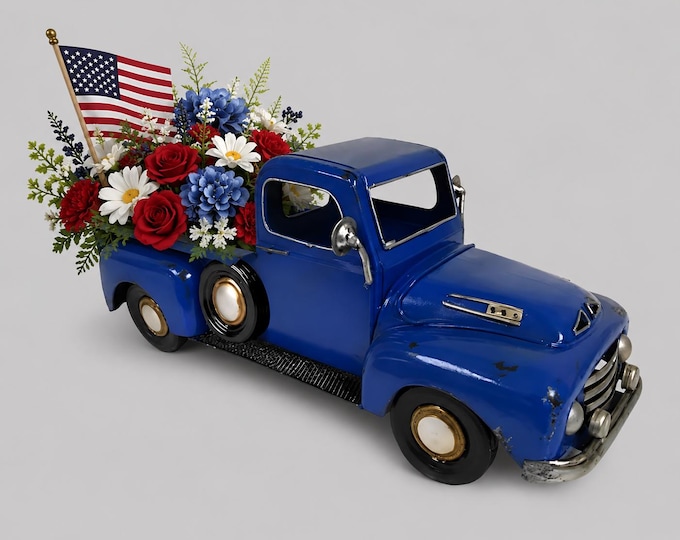 16" Metal Vintage Farmhouse Truck Planter - Royal Blue