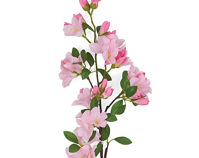 38" Pink Azalea Flower Spray on Stem, Silk Flowers, Tall Vase Filler