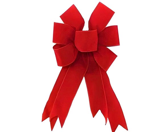 Large Red Velvet Outdoor Christmas Bow, Wired - 18" x 11"