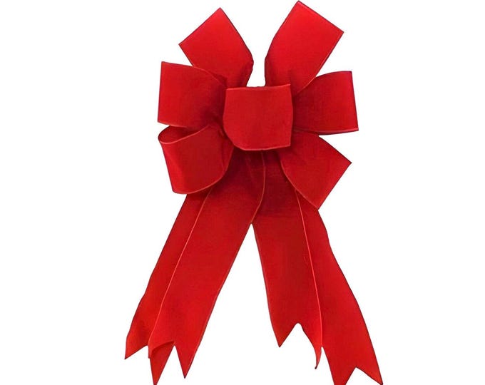 Large Red Velvet Outdoor Weatherproof Christmas Bow - Wired - 18" x 11"