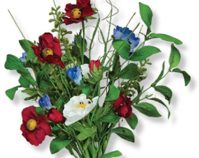 16" Faux Americana Poppy Bush on Stem, Summer Flowers, Silk Flowers