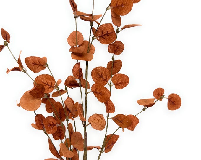 34" Faux Fall Eucalyptus Stems in Rust, Autumn Artificial Branches for Vase, Thanksgiving Decor, Fall Floral Arrangement